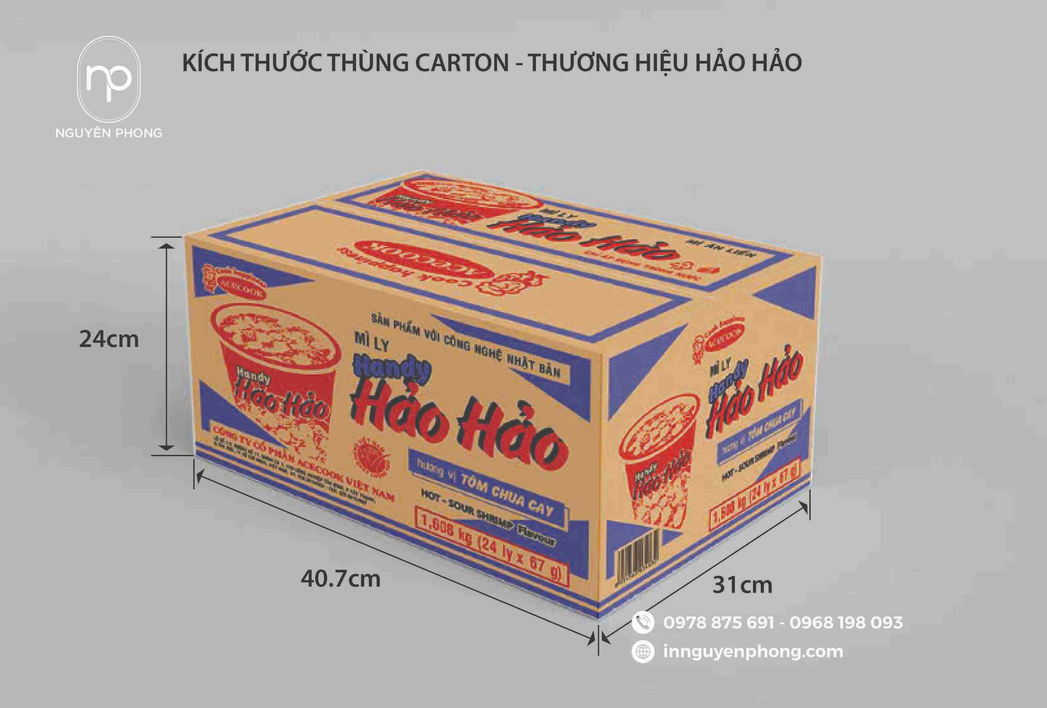 Kích thước thùng mì hảo hảo